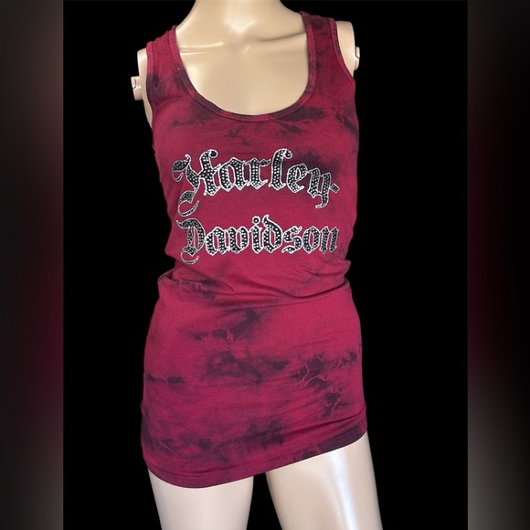 Harley-Davidson Body Con Logo Tie Dye Womens Tank Size M Biker-core Riding EUC - Picture 1 of 9